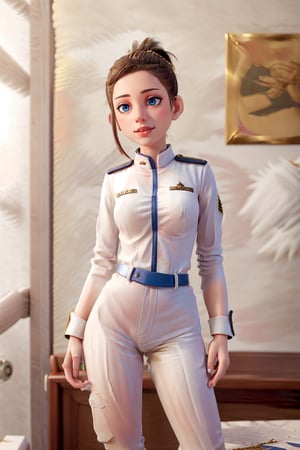 (glamour1.3) photo of a beautiful young confident woman Military officer with messy_ponytail, in a meeting room of Defense Ministry, BREAK (((wearing offical army white uniform))), BREAK (blush, blemishes:0.6), (goosebumps:0.5), subsurface scattering, iridescent eyes, detailed skin texture, hourglass body shape, textured skin, realistic dull skin noise, visible skin detail, skin fuzz, dry skin, petite, remarkable color, (photorealistic:1.3), fullbody, dramatic lighting, golden_ratio, rule_of_thirds, Fujicolor_Pro_Film,1 girl,slender body,best face ever in Asia