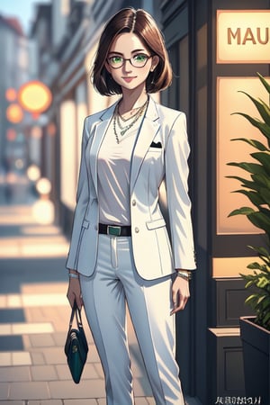 masterpiece, best quality, 3D rendering, 3DMM style, Close-up, sportrait, 3D, 1girll, smile, wear glasses, Solo, （Brunette long hair 3.2）, necklace, freckle, jewelry, Look at the camera realistically, full body, (White suit 1.2) With plain background and white, edges, looking away, short hair, parted lips, green eyes, necklace, make-up
BİLGİ white suit