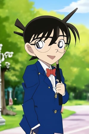 Detective conan, is walking on a park, anime,Conan