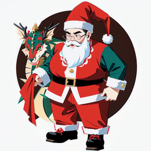 2D flat illustration of tattoo image, a colorful dragon kid and Santa Clause 