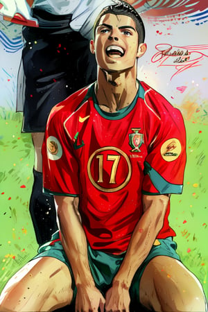 Cristiano Ronaldo, 17 years old, Portugal national team uniform , EURO 2004, drawing masterpiece, legendary