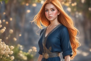 A breathtakingly beautiful portrait of a cute young girl with very long reddish-blonde hair. She possesses an adorable face and a captivating figure, making her the embodiment of perfection. The artwork is intricately detailed, taking inspiration from famous artists such as Renoir, Sorolla, Degas, and Manet, while also drawing from Studio Ghibli's enchanting style. This mesmerizing image is brought to life with stunning cinematic lighting, resulting in an incredibly vivid and atmospheric scene. Collaborated by talented artists Krenz Cushart, Ashley Wood, Charlie Bowater, and Craig Mullins, the artwork showcases impeccable accuracy and detailing throughout, making it a standout piece that captures everyone's attention on platforms like ArtStation and trends online.,Vietgirl,Unique Masterpiece