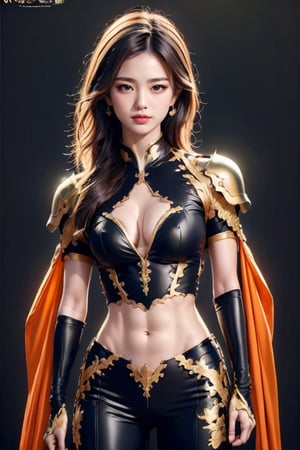 4k,best quality,masterpiece,20yo 1girl,(black suit and pants, alluring smile, head ornaments 
Sexy armor 
(Beautiful and detailed eyes),
Detailed face, detailed eyes, double eyelids ,thin face, real hands, muscular fit body, semi visible abs, ((short hair with long locks:1.2)), black hair, aurora background, painted brush ink background


real person, color splash style photo,
