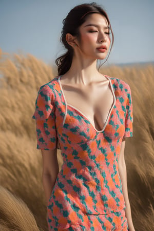 1girl in the Cinque Terre, Italy, outdoor, Mixing prints and patterns, (cleavage:1.2), (masterpiece,high quality:1.6), (high detailed skin,ultra realistic, 32k, raw photo,dslr), (grain:1.5), 