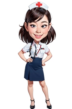 Masterpiece, high quality, full body caricatur image of 1girl, solo, wear nurse uniform, detail face to describe her professional,by the best artist,Caricature drawin style,Caricature drawing style