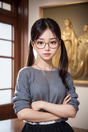 Young girl, 1'68 tall, weighs 58kg, white skin, wears glasses,Wonder of Art and Beauty,Inspired by the Gold