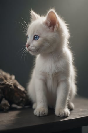 cinematic film still ((BBC Style)) picture of cute white baby kitten mobster in (wildlife) , white and grey fur, thick matted fur, blue eyes, shallow depth of field, vignette, highly detailed, high budget, bokeh, cinemascope, moody, epic, gorgeous, film grain, grainy, high quality photography, 3 point lighting, flash with softbox, 4k, Canon EOS R3, hdr, smooth, sharp focus, high resolution, award winning action photo, jumping photo, 50mm, wide angle shot, looking_away from the camera, full_length, f2.8, bokeh , side_view
