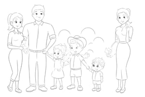 Unique Masterpiece,B&W minimalist pencil drawing, 
happy family

