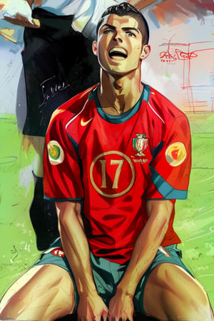 Cristiano Ronaldo, 17 years old, Portugal national team uniform , EURO 2004, drawing masterpiece, legendary,Sketch,Worldwide trending artwork,Enhance