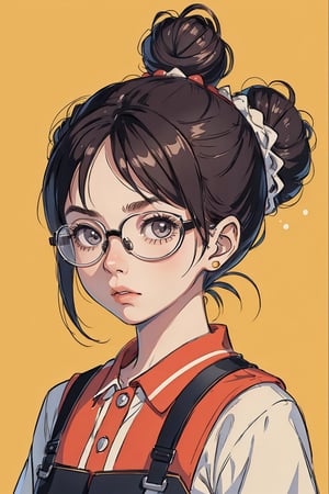 Masterpiece, high quality, 1girl, Bun hairstyle, wear glasses, HD, in style of Pixar, in shaping of chibi, look straight and stand strangt to the viewer
