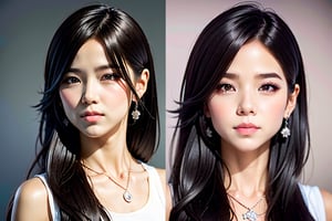 girl with a hair tie in her mouth and a necklace on her neck, realistic artstyle, artwork in the style of guweiz, anime realism style, realistic anime artstyle, with long hair and piercing eyes, realistic art style, realism artstyle, realistic anime art style, digital anime illustration, realistic anime 3 d style, guweiz,masterpiece,JeeSoo 