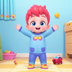 best quality, masterpiece, 1boy baby, happy, standing, playing toys, full hd, bebefinn style