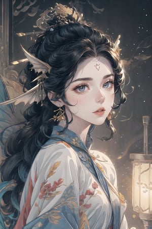 ((best quality)), ((masterpiece)), ((ultra-detailed)), extremely detailed CG, (illustration), ((detailed light)), (an extremely delicate and beautiful), a girl, solo, ((upper body,)), ((cute face)), expressionless, (beautiful detailed eyes), blue dragon eyes, (Vertical pupil:1.2), white hair, shiny hair, colored inner hair, (Dragonwings:1.4), [Armor_dress], blue wings, blue_hair ornament, ice adorns hair, [dragon horn], depth of field, [ice crystal], (snowflake), [loli], [[[[[Jokul]]]]]