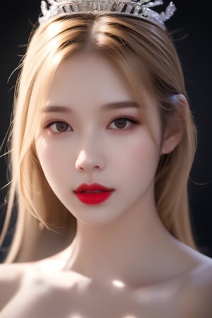 ((masterpiece, best quality, absurdities, (absurdresolution), high resolution, ultra detailed, high resolution, very fine 8KCG wallpapers)), shaded, crimson, wet lips, sensual face, realistic retinas, straight hair, bun hair , blonde,Asian Best Face Ever,Elite