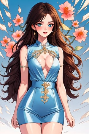 masterpiece, best quality, 1girl, flowers, flat color, lineart, abstract, ornate, blue theme,Replay1988,Worldwide trending artwork,Enhance,Charm of beauty,DreamHentai,Timeless beauty