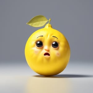 Crying Lemon, Sad Expression, Cool Yellow Palette, Porous Texture, Tiny Scale, solid color background, CtFruitsRedmAF, ,Unique Masterpiece