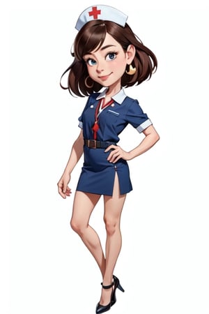 Masterpiece, high quality, full body caricatur image of 1girl, solo, wear nurse uniform, detail face to describe her professional,by the best artist,Caricature drawin style,Caricature drawing style,Enhance