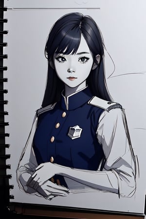 Sketch drawing,  dessin,  masterpiece, high quality,  1girl,  wear navy uniform, super detail.