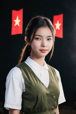 Masterpiece, high quality, high resolution, portrait festive style of young student in Vietnam war, dark period in the history of the country