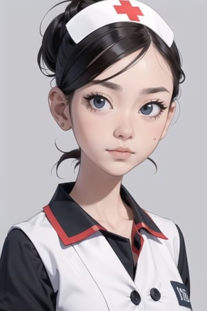 Masterpiece, high quality, 1girl, solo, wear nurse uniform, she look verry harsh, detail face to describe her personality,by the best artist,Caricature drawin style
