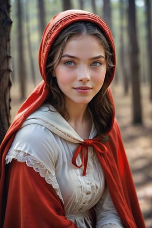 A delightful prompt! Here's a descriptive response:

In this exquisite, digitally painted masterpiece, Little Red Riding Hood, a bright-eyed and cheerful 13-year-old, stands proudly in the foreground. Her fresh-faced features shine with happiness, her vibrant red cloak a pop of color against the soft, golden light bathing the scene. The full-body portrait showcases her joyful demeanor, her pose confident and carefree. The background blends warm earth tones, subtly evoking the forest's rustic charm. Inspired by the styles of Anders Zorn, Marco Mazzoni, Yuri Ivanovich, Aleksi Briclot, and Jeff Simpson, this painting masterfully combines vivid color and masterful brushwork to bring Little Red Riding Hood to life in a truly captivating way.