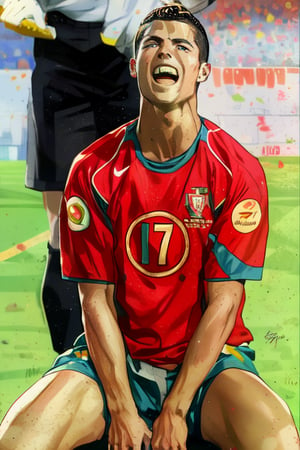 Cristiano Ronaldo, 17 years old, Portugal national team uniform , EURO 2004, drawing masterpiece, legendary