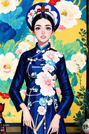 masterpiece, best quality, illustration, 1girl, wear aodaicuoi, manga, by Fujio F Fujiko