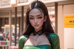 masterpiece, (best quality:1.4), ultra-detailed, 1 girl, 22yo, wear daily green outfit, , high resolution, genuine emotion, detail face , Enhance,  bright light colors,  8k, vivid colors,Enhance,Miss Grand International