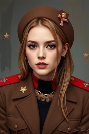 a portrait in soviet union style of a girl who is a super general in the red army,Golden Ratio Portrait