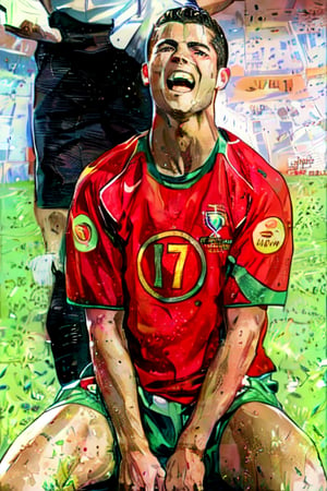 Cristiano Ronaldo, 17 years old, Portugal national team uniform , EURO 2004, drawing masterpiece, legendary