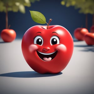 Happy apple, Smile Expression, Cool red Palette, Porous Texture, big Scale, solid color background, CtFruitsRedmAF, ,Unique Masterpiece