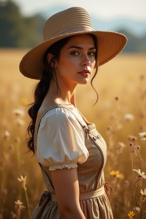 A shepherdess, in the style of the Renaissance, exuding elegance amidst pastoral beauty. (masterpiece, top quality, best quality, official art, beautiful and aesthetic:1.2), (1girl:1.4), portrait, extreme detailed, highest detailed, simple background, 16k, high resolution, perfect dynamic composition, bokeh, (sharp focus:1.2), super wide angle, high angle, high color contrast, medium shot, depth of field, blurry background,impressionist painting