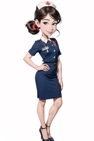Masterpiece, high quality, full body caricatur image of 1girl, solo, wear nurse uniform, detail face to describe her professional,by the best artist,Caricature drawin style,Caricature drawing style
