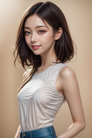 4k,best quality,masterpiece,1girl,(cropped clothes),(demin pant), smile
Detailed face, detailed eyes, double eyelids ,thin face, real hands,
((short hair with long locks:1.2)),brown-hair, white background,


real person, color splash style photo,
,Add Art more