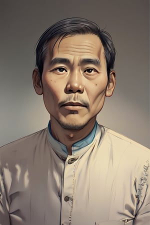 Sketch portrait of a Vietnam man, lived in 1980, passed away when he was 42,mona, smooth face ,Sketch
