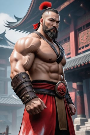 a man with a beard standing in front of a building, goro from mortal kombat, background removed, barbarian, by Huang Guangjian, huge shoulder pauldrons, big drops of sweat, this character has cryokinesis, highly upvoted, brutus, his arms spread, hayao, red paint, he is greeting you warmly, sultan, 8 k, mma