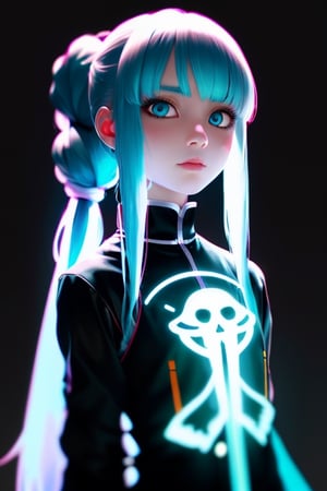 Photography,  realistic, humanoid  ghostly,  girl ghost,  glowing body spectrum,  female,  Intricate phantom Features,  Scary Face,  Dreadlocked Hair,  Long Bangs,  Long Ponytail,  Neon Teal,  Dark neon Eyes,  Indian Art, Lofi, bigbyTWAS_soul3142, t0r3t0,xjrex,Persona Cut In,aodai,potcoll,takane shijou,PinchingPOV