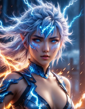 (Best quality), A (photographic shot (ultra Close up) (dynamic angle)) of a fantastic God girl, (Anime style), Ultra realistic lightning, hyper details textures, (hyper detailed skin), perfect HDR, 8k res.