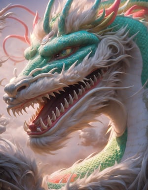 (Best quality), (hyper realistic), a majestic chinese dragon, very furry, with neons lights, (shiny lines), striking lighting, hyper details textures, hyper detailed skin, perfect contrast, 8k res., (pastel colors soft background), vibrant complementary colors, (sharp focus)