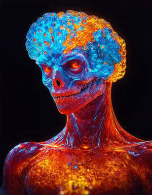 Ultra-realistic, hyper detailed and sharp photographic representation of a majestic body of human creature, in the style of Bioluminescent crystal liquid, vray tracing, raw character, 32k uhd, schlieren photography, conceptual medium body, creating a colorful and contrasting atmosphere, in a lake of a (Antique house), (vivid colors), (perfect contrast)