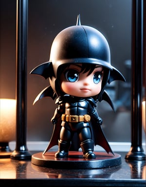 ((1 person)), Batman, small superhero, full body, chibi, 3D figure of Batman, Batman helmet, Batman in action, Great detail in the armor, Light details in the classic black armor, face detailed, beautiful eyes, official Batman uniform, Pose in action, dynamic pose, futuristic architecture, natural light at sunset, quality ((realistic)): 1.2), dynamic distance shooting, cinematic lighting, (In a children's room), (on a desk table), perfect composition, super detail, official art, masterpiece, (best) quality: 1.3), reflection, CG Unity 8K high resolution wallpaper, detailed background, masterpiece, (photorealistic): 1.2), random angle, side angle, chibi, full body, mikdef, imperial officer uniform, micro key chest