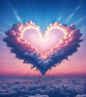 fantastic photograph, close up (first plane of a precious heart shaped clouds), pink sky blue gradient, realistic sunset, heavenly (rain of water hearts), ultra detailed textures sky , (best quality), ultra high resolution, (ultra sharp), valentine style, fantasy art,outline,cloud that looks like,more detail XL