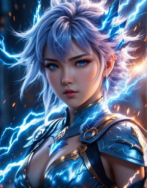 (Best quality), A (photographic shot (ultra Close up) (dynamic angle)) of a fantastic God girl, (Anime style), Ultra realistic lightning, hyper details textures, (hyper detailed skin), perfect HDR, 8k res.