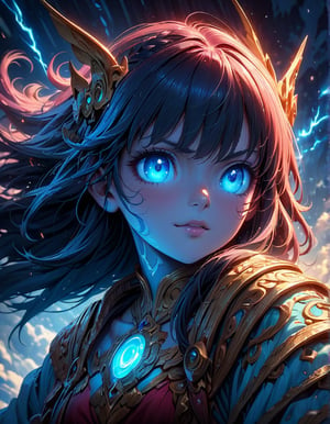 (Best quality), A (illustrated anime) (ultra Close up) ((dynamic angle)) of a fantastic God girl, (Studio Ghibli style), striking lighting, hyper details textures, (hyper detailed skin), perfect HDR, 8k res.