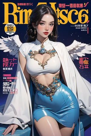 lustfully, dangerous, ((arc angel, arc priestess, )) thigh up body, 1girl, looking at viewer, intricate clothes, shiny, professional lighting, different hairstyle, coloful outfit, colorful background, intricate background, fantasy, ancient, magazine cover, chimai