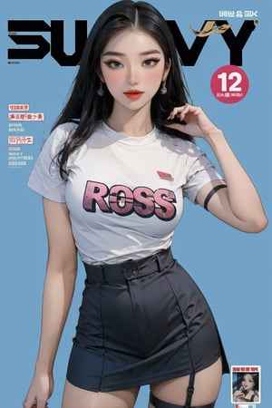 ((kpop idol girl, thigh strap, styled top, skirt,)) 1girl, thigh up, hairstyle, standing, looking at viewer, ultra detailed, profesional lighting, blue background, magazine cover

johyun, wyntracy, hine, hakil, htt, chimai, sim, yuong01, sana, QA, aespakarina, huondey,kn,jisoo,rosé