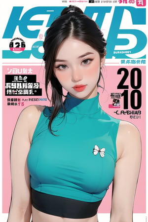 1girl, looking at viewer, styled clothes, turtle neck croptop, sleeveless, hairstyle, sharp focus, magazine cover, coloful background, 2D artstyle, outline, 

chimai,hine,hakil,yuong01,johyun,sim,haohaoulz,kn