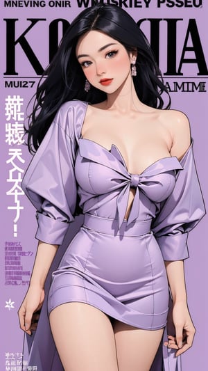 1girl, looking at viewer, thigh up body, stocking, earings, blush, lustful emotion, nsfw, purple background, hairstyle, styled clothes, cutout clothes, dynamic composition, ultra detailed, best quality, sharp focus, magazine cover, outline, 2D artstyle,aespakarina,htt,sim