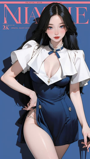 1girl, looking at viewer, thigh up body, stocking, earings, elegant and allure, nsfw, blue background, hairstyle, styled clothes, cutout clothes, dynamic composition, ultra detailed, best quality, sharp focus, magazine cover, outline, 2D artstyle,aespakarina,htt