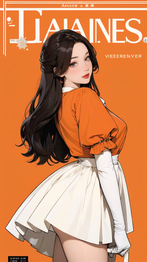 1girl, looking at viewer, thigh up body, stocking, earings, elegant and allure, orange background, hairstyle, styled clothes, cutout clothes, dynamic composition, ultra detailed, best quality, sharp focus, magazine cover, outline, 2D artstyle,aespakarina,htt